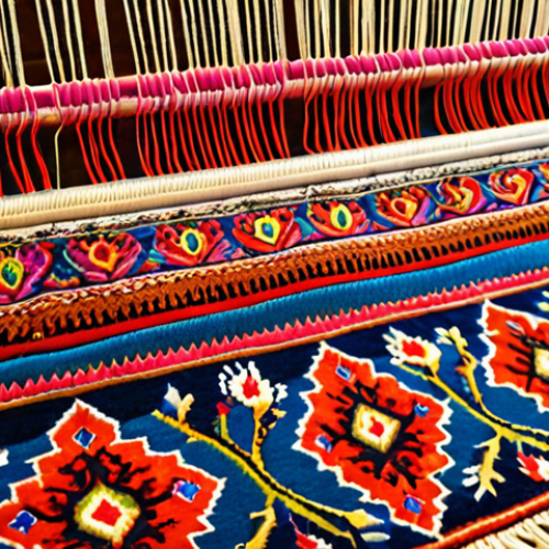 Home 4 ** "Traditional Turkish carpet weaving: intricate patterns, vibrant colors, close-up detail on the loom."
**