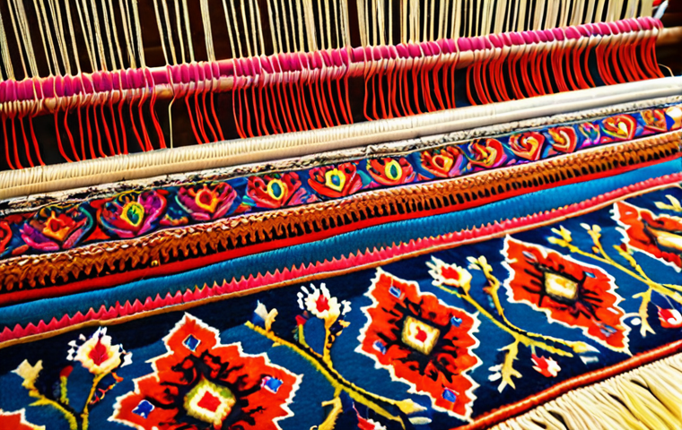 ** "Traditional Turkish carpet weaving: intricate patterns, vibrant colors, close-up detail on the loom."

**